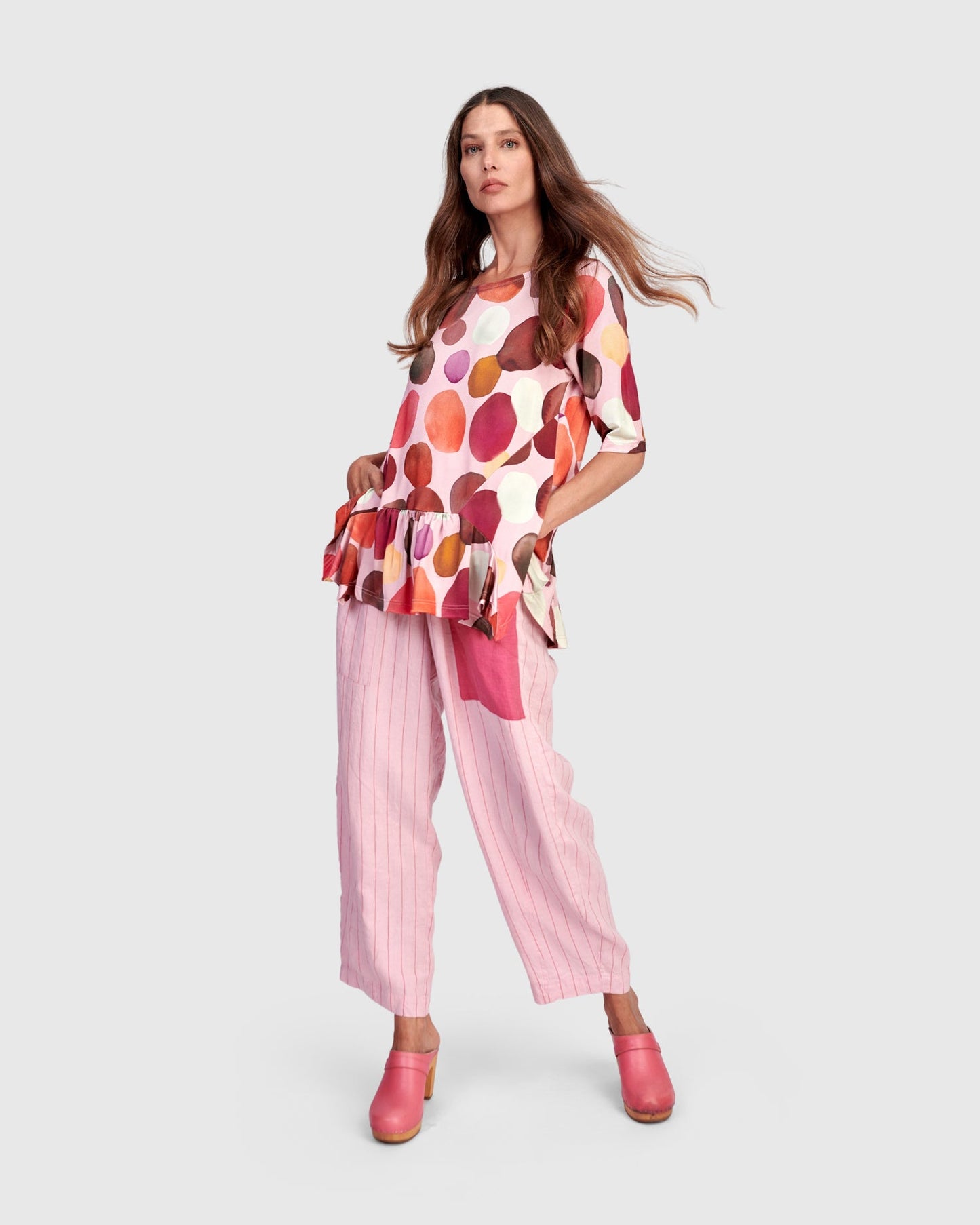 Addison Flouncy Tee, Magenta Dots