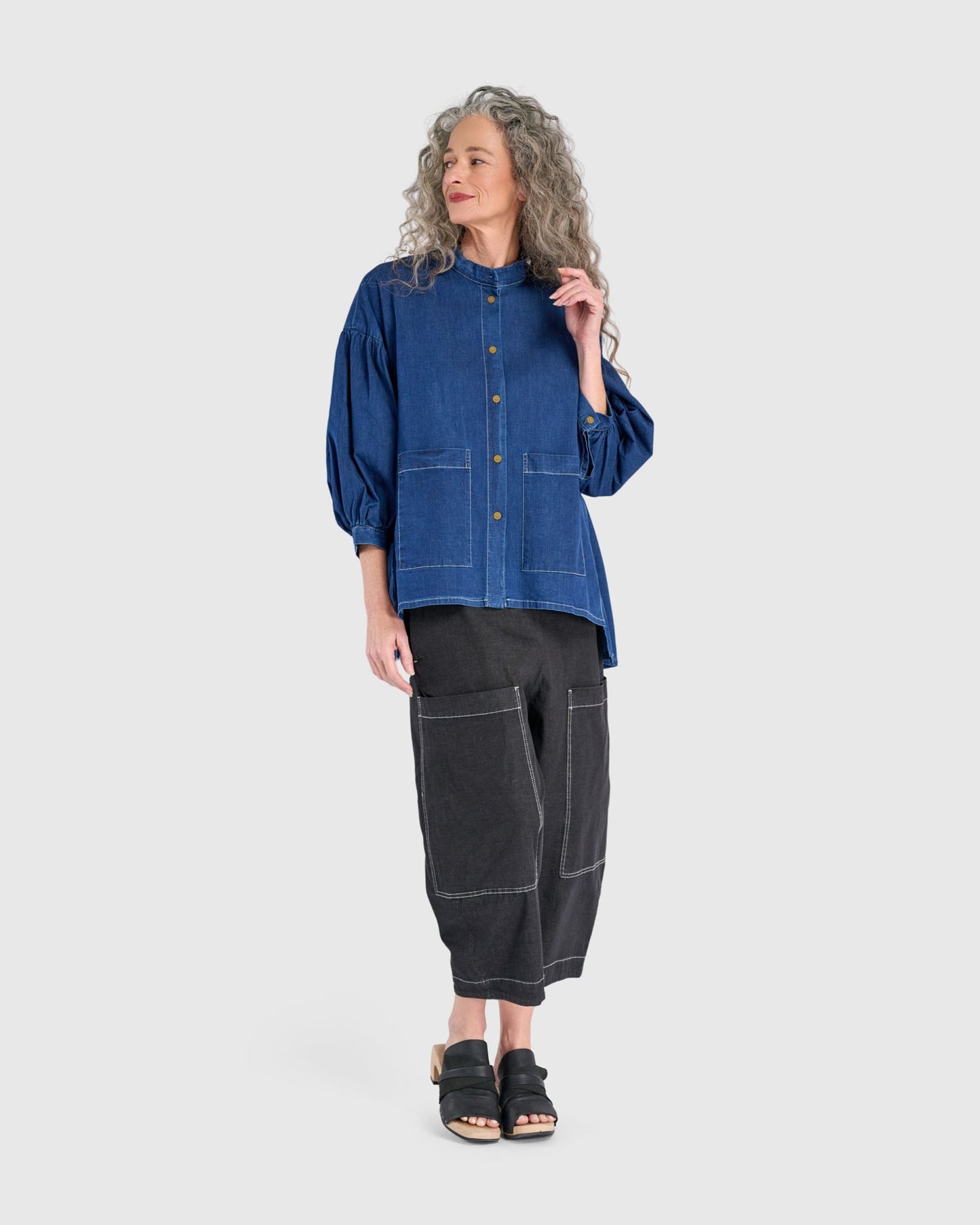 Penelope Puff Top, Denim