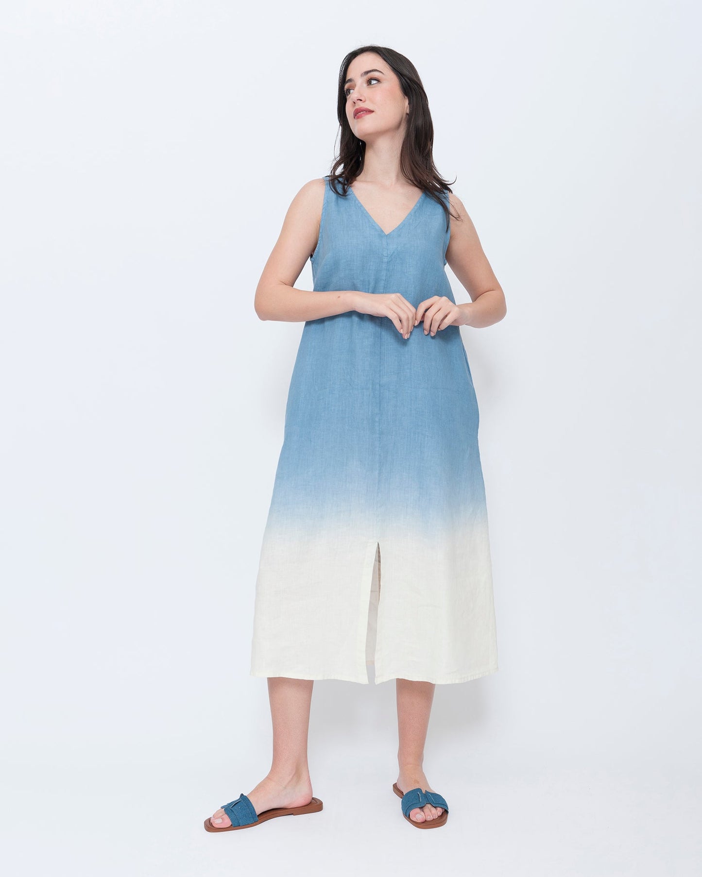 Blueberry Sleeveless A-Line Dress, Sky Ombre