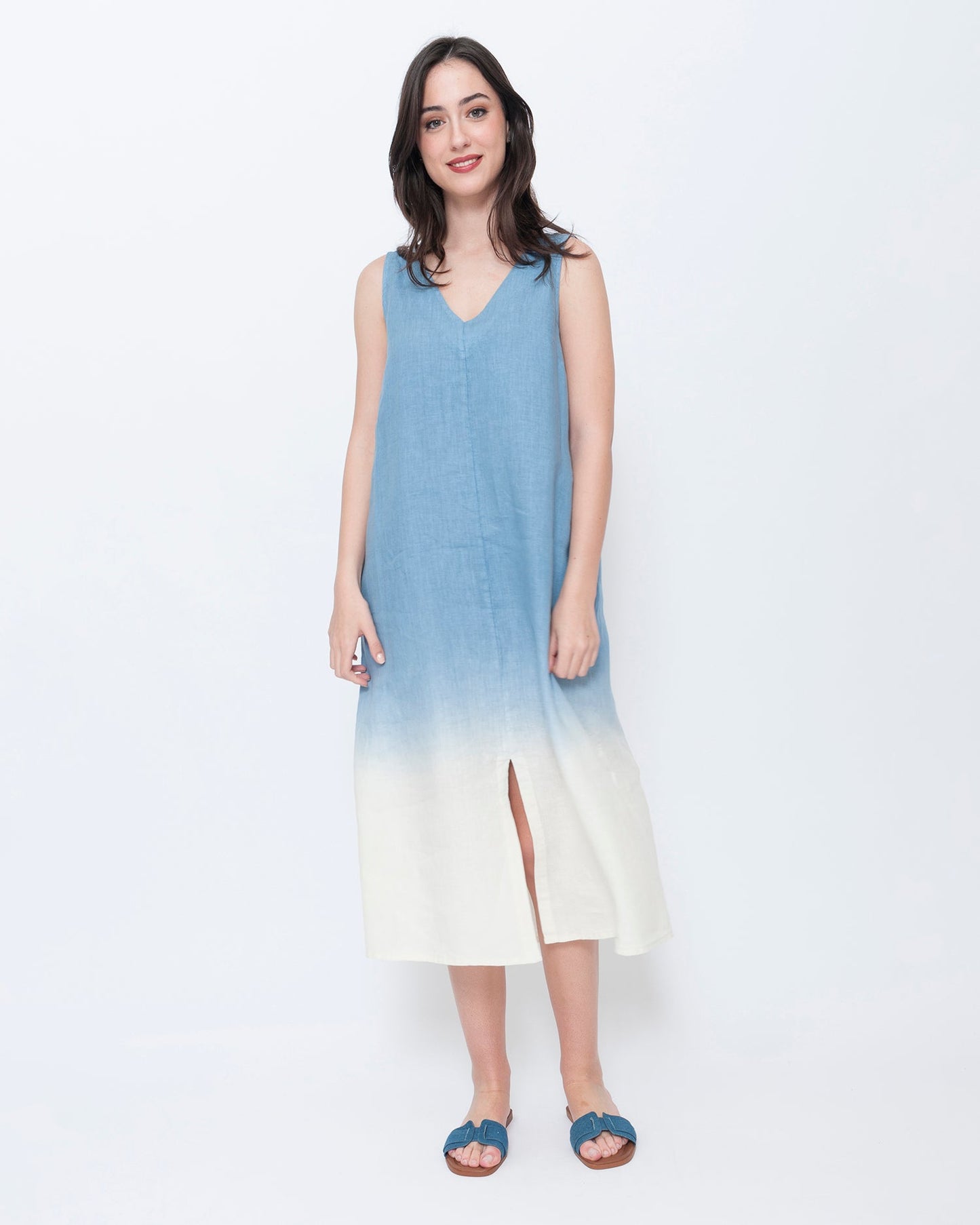 Blueberry Sleeveless A-Line Dress, Sky Ombre