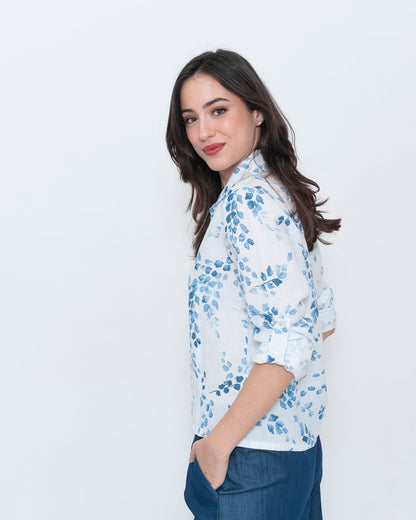 Blueberry Tailored Shirt, White Flora
