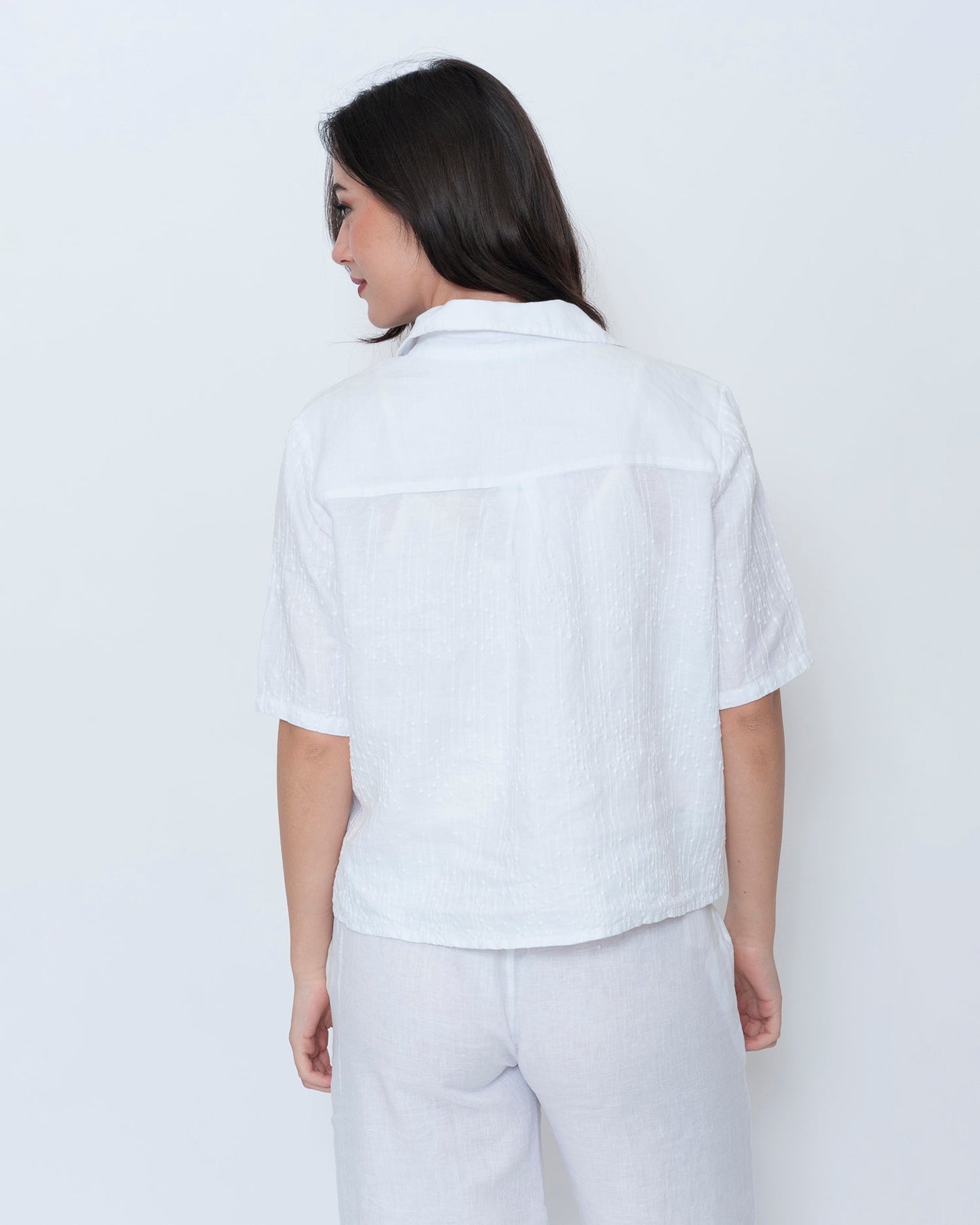 Blueberry Cropped Camp Shirt, Embroidered White