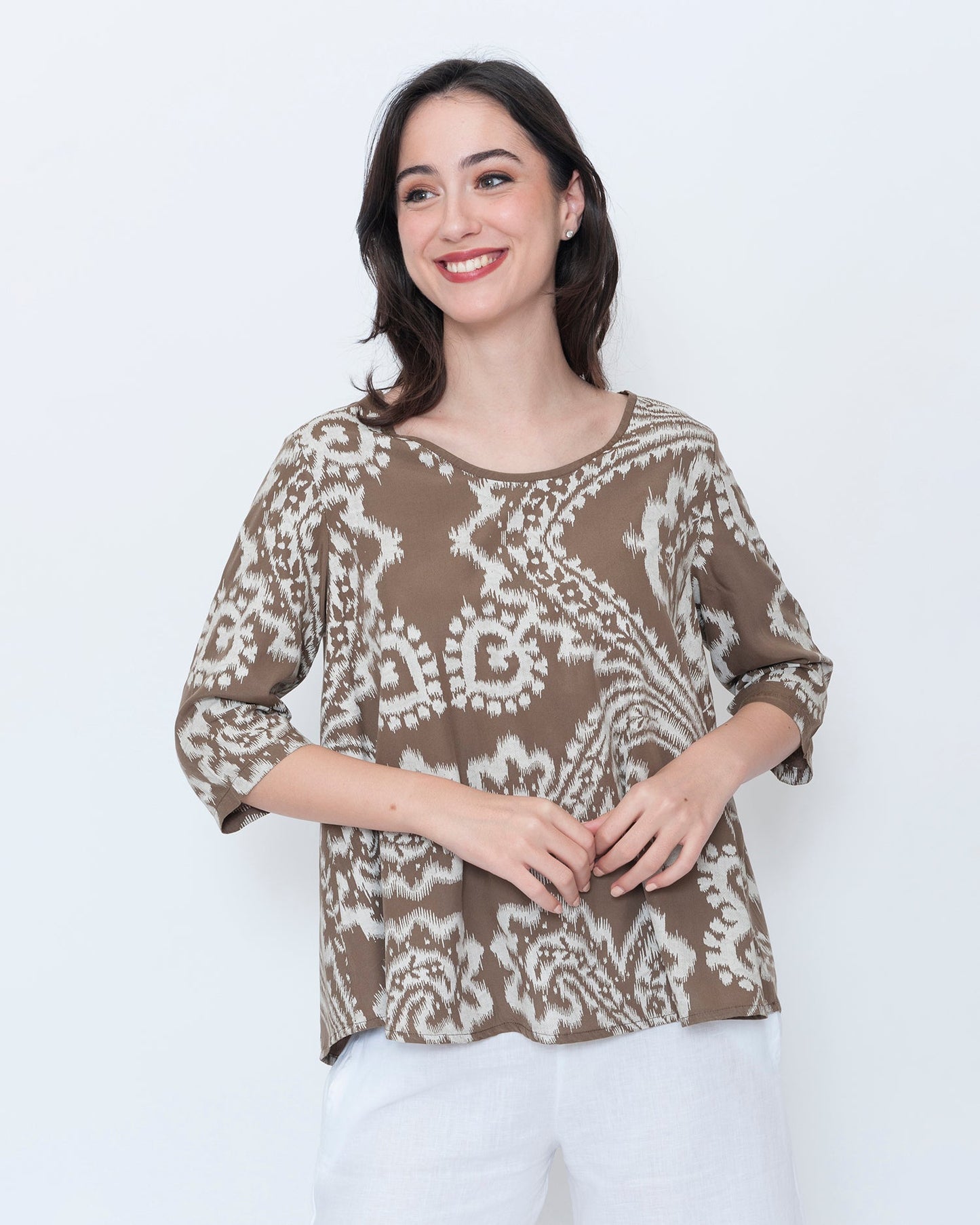Blueberry Easy A-Line Top, Chocolate Paisley