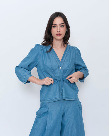 Blueberry Cinch Waist Top, Denim