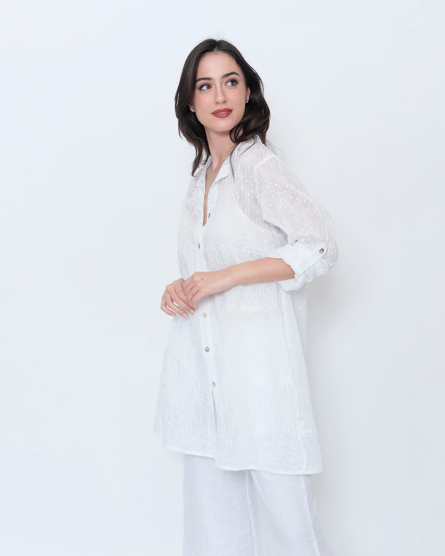 Blueberry Sheer Button Up Tunic, Embroidered White