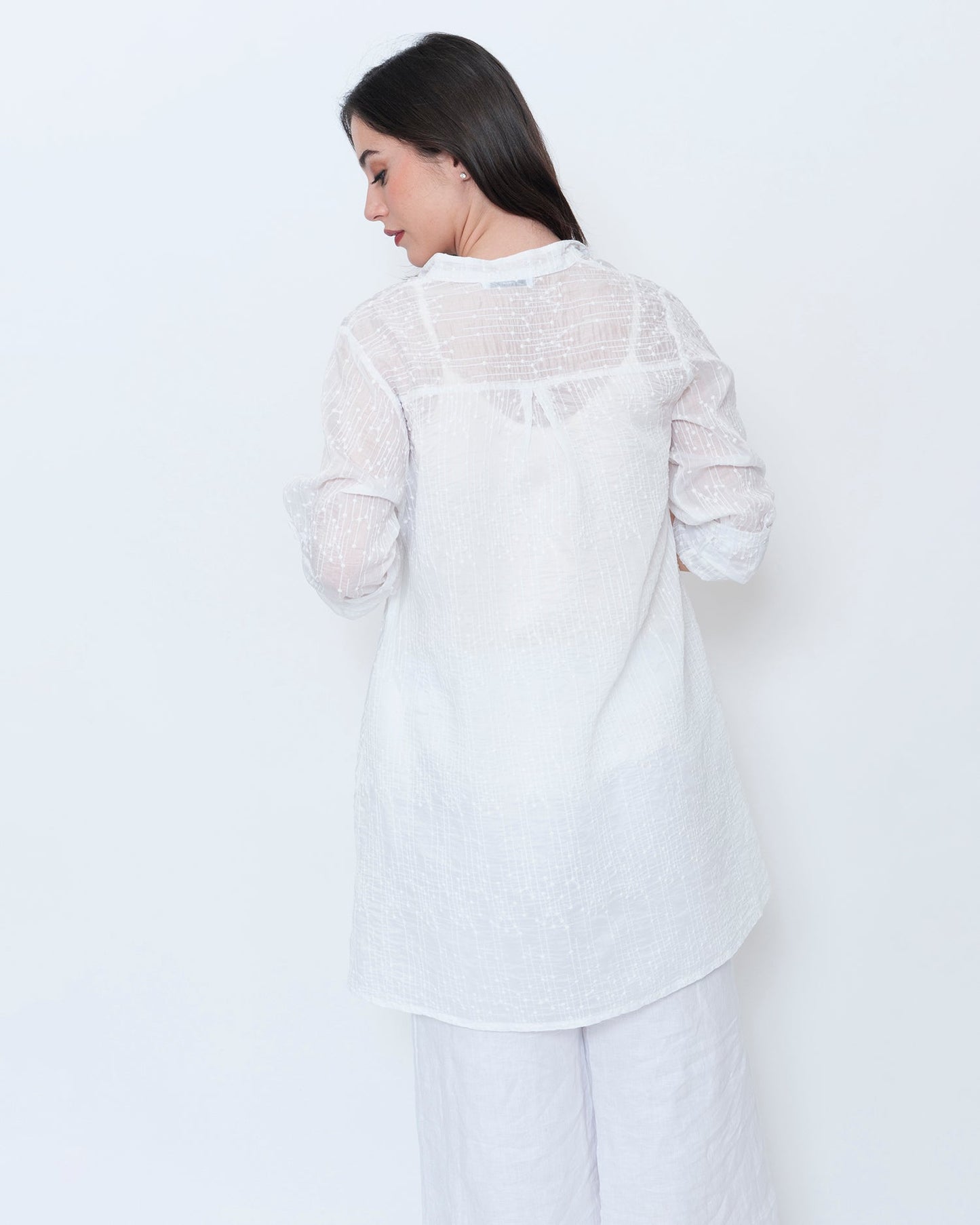 Blueberry Sheer Button Up Tunic, Embroidered White