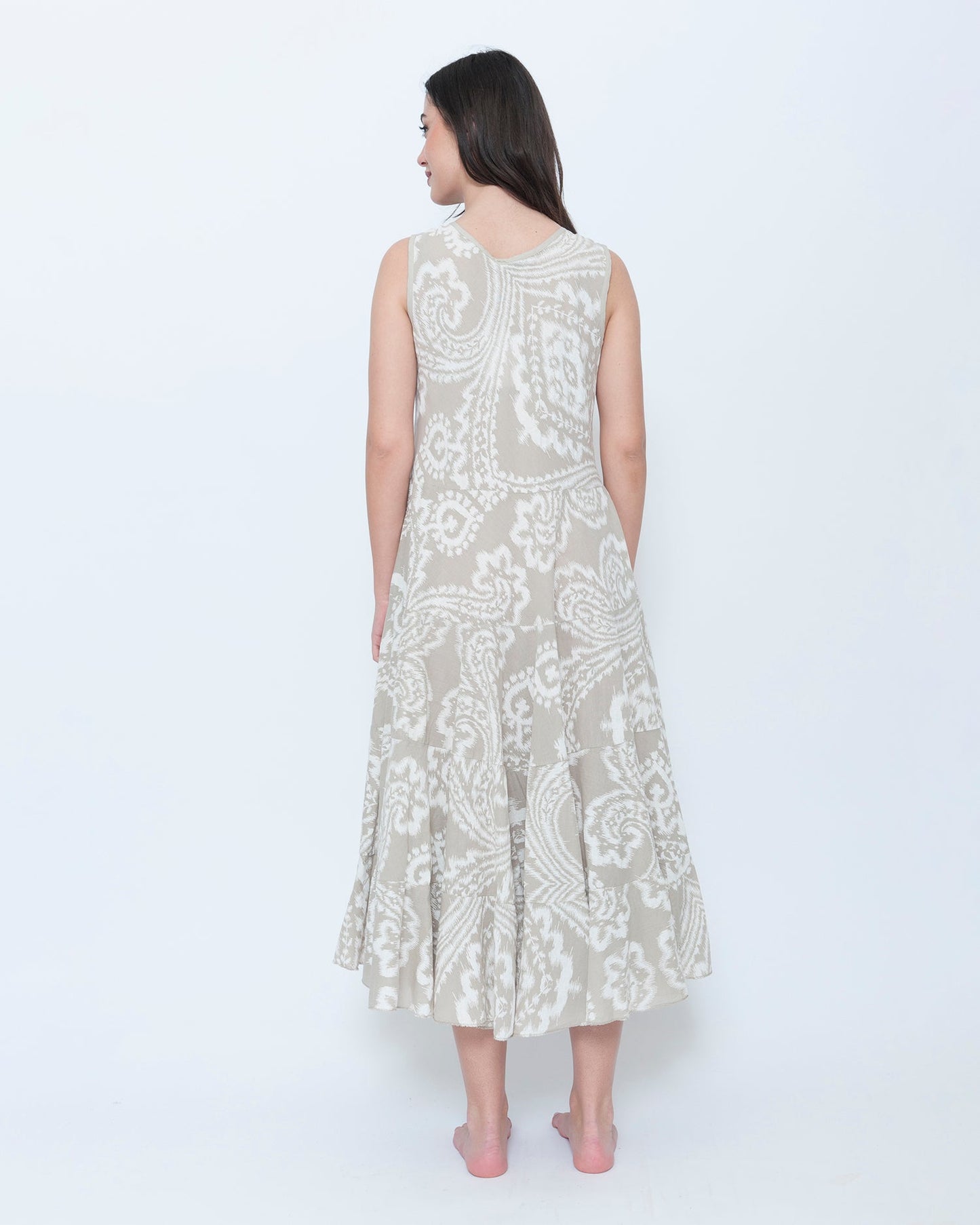 Blueberry Swing Maxi Dress, Beige Paisley