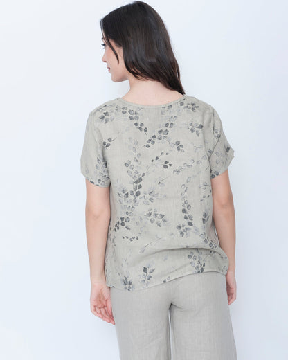 Blueberry Quiet Top, Beige Flora