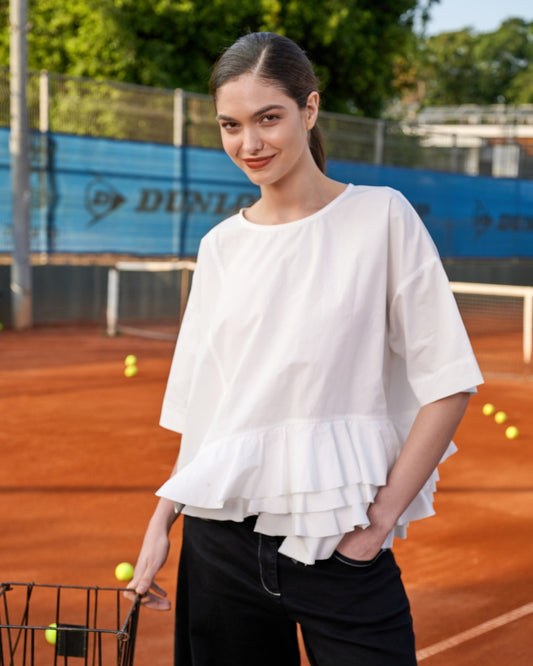Urban Match Ruffled Top, White