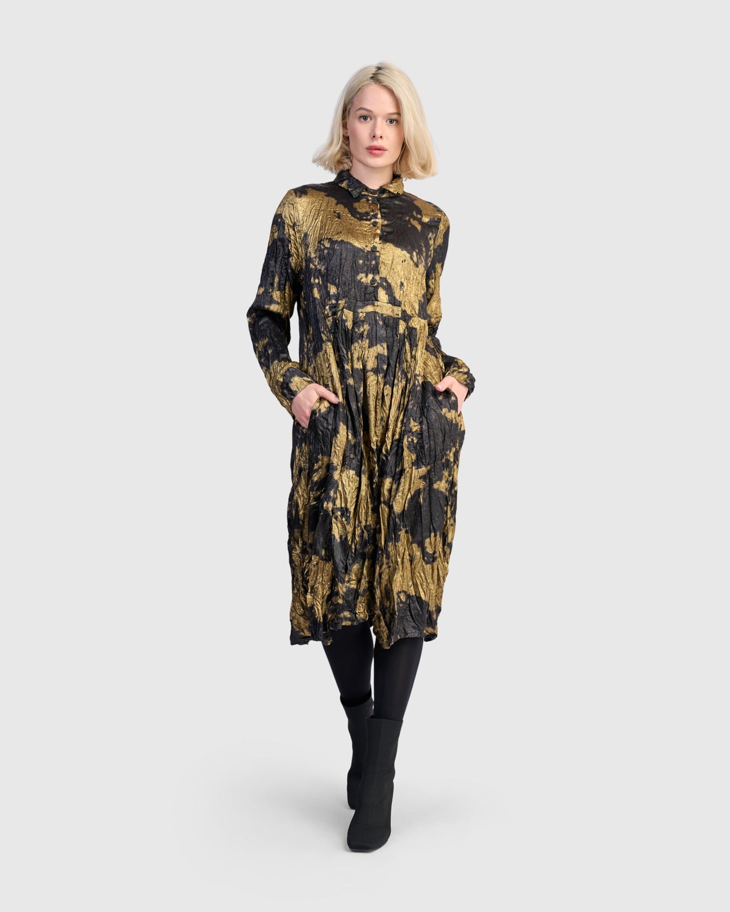 Chroma Babydoll Shirtdress, Gold