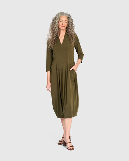 Essential 3/4 Sleeve Slinky Cocoon Dress, Khaki