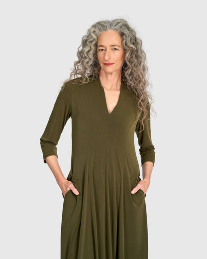 Essential 3/4 Sleeve Slinky Cocoon Dress, Khaki