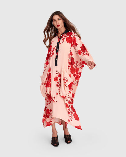 Kiku Oversized Dress, Apricot Floral