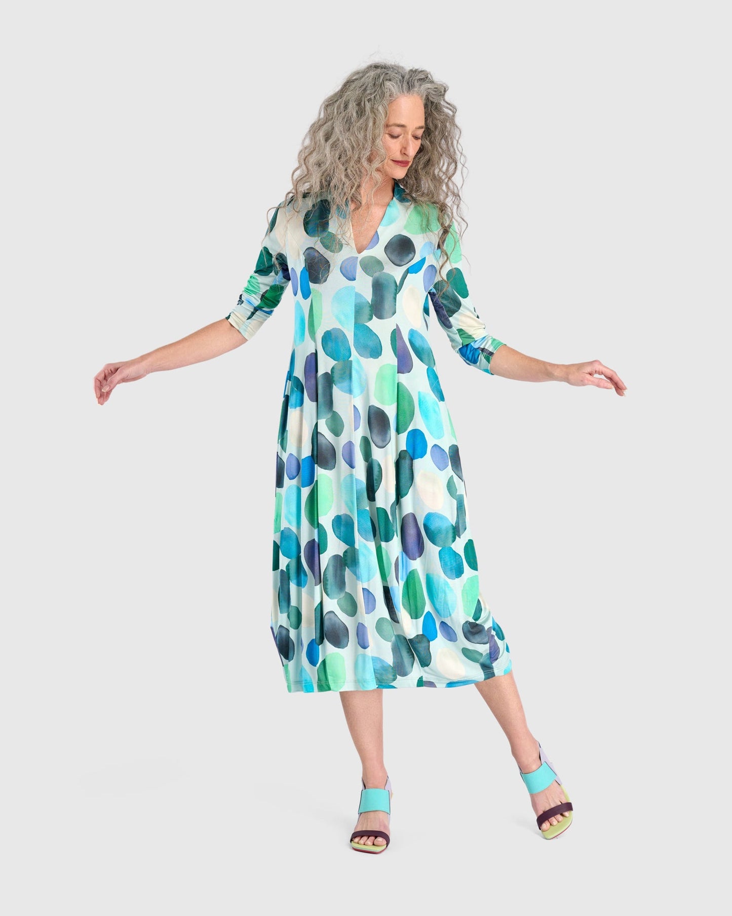 Margarita Cocoon Dress, Aqua Dots