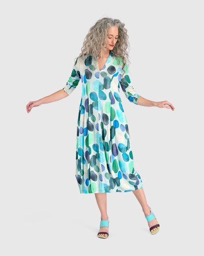 Margarita Cocoon Dress, Aqua Dots
