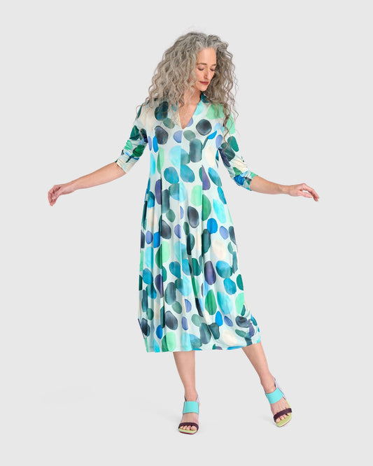 Margarita Cocoon Dress, Aqua Dots
