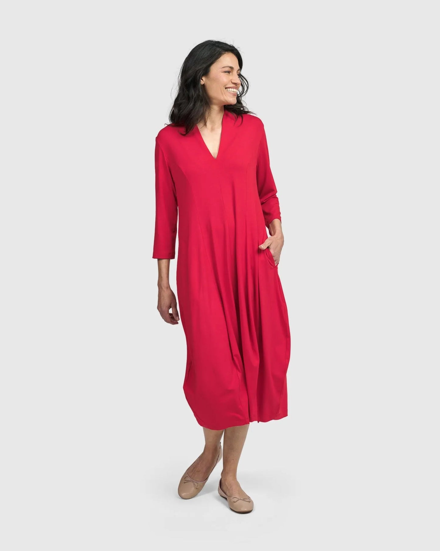 Essential Cocoon Dress, Red Rose