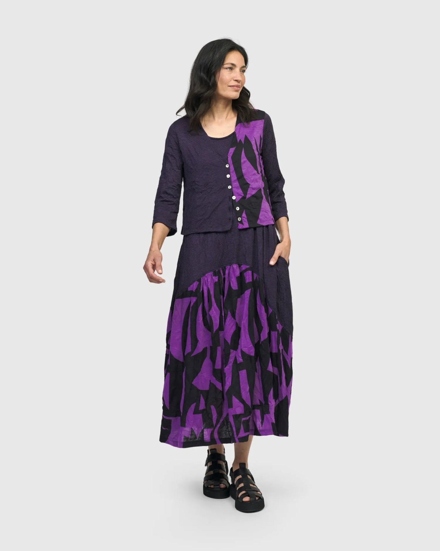 Fusion Sleeveless Midi Dress, Violet