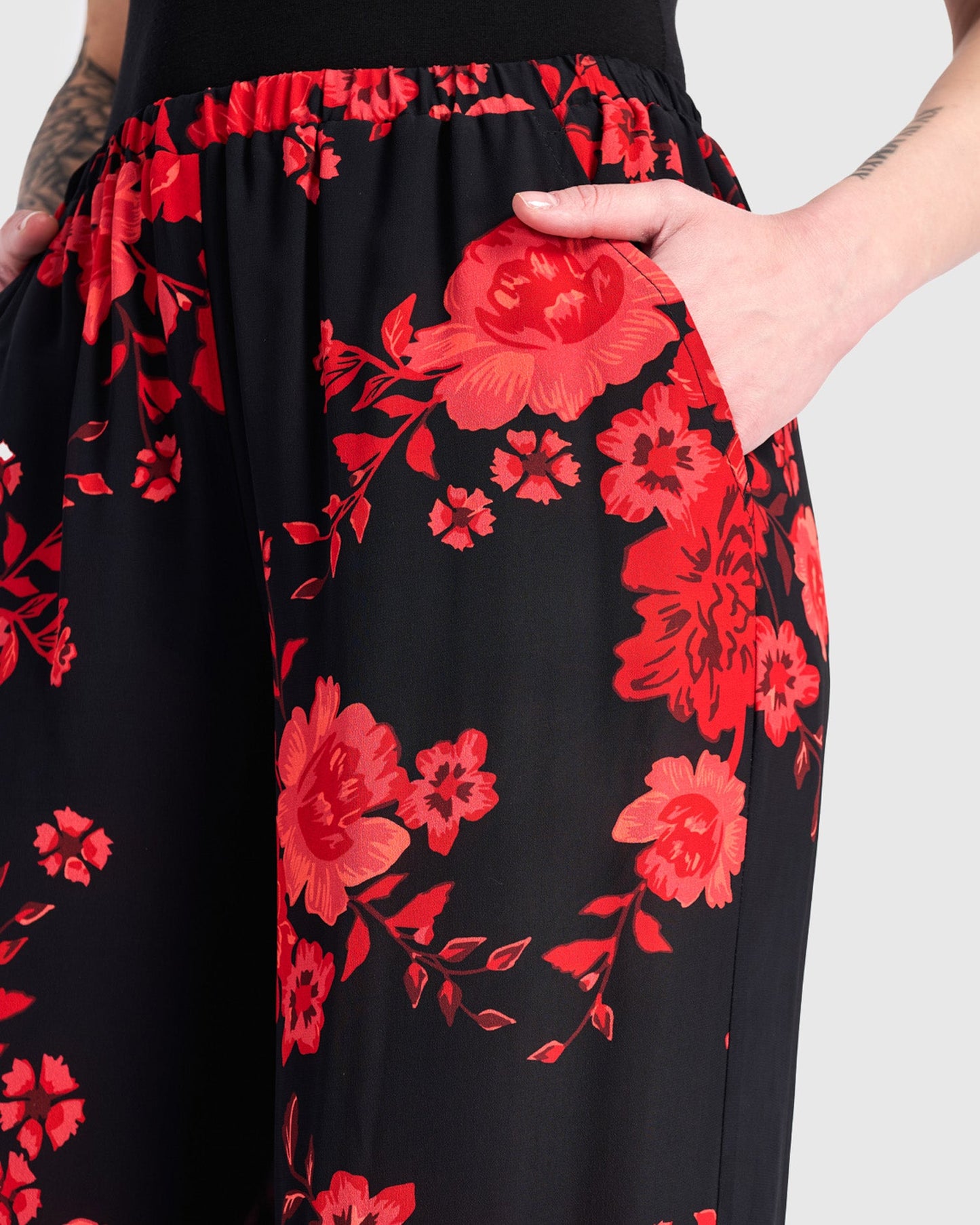 Anko Straight Pants, Black/Red Peony