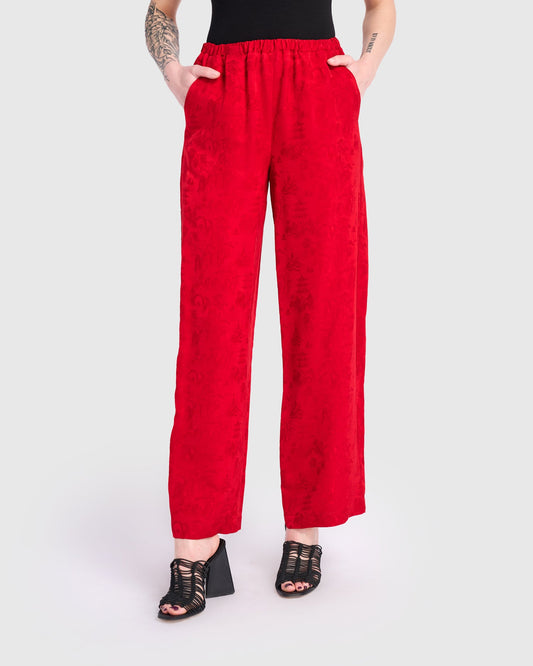 Sabi Straight Pants, Red Jacquard