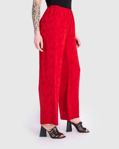 Sabi Straight Pants, Red Jacquard