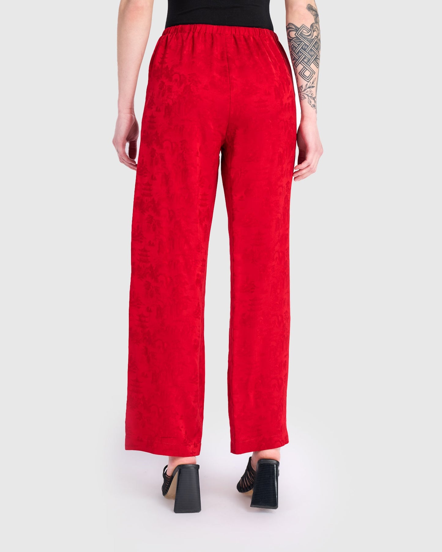 Sabi Straight Pants, Red Jacquard