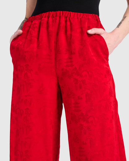 Sabi Straight Pants, Red Jacquard