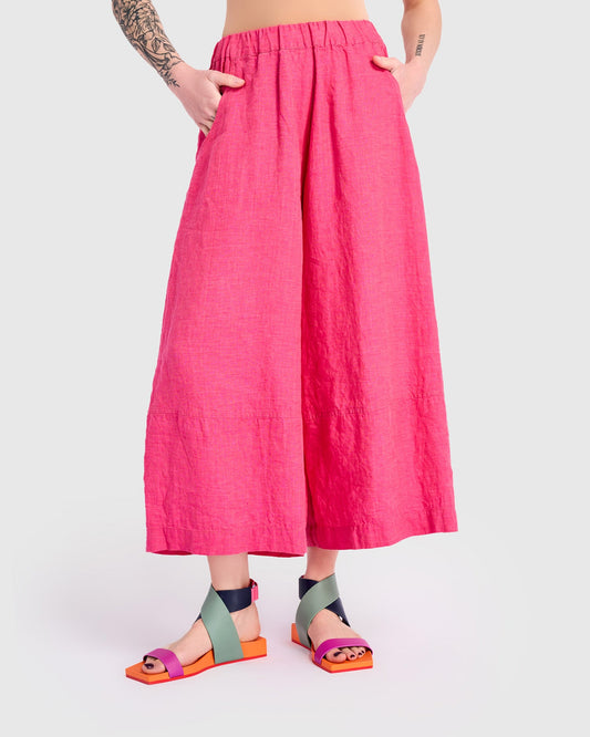 Linen Palazzo Pants, Flamingo