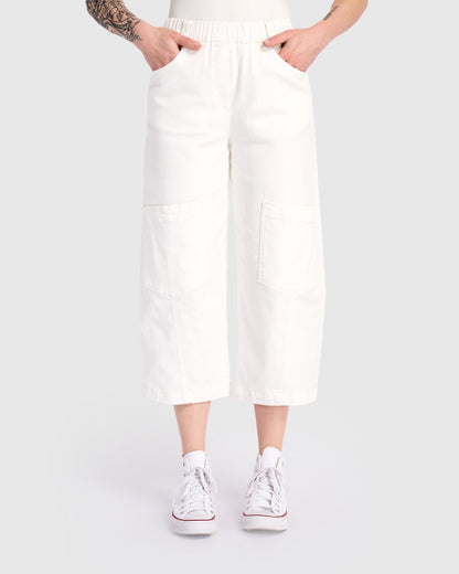 Twill Palma Capri Pants, White