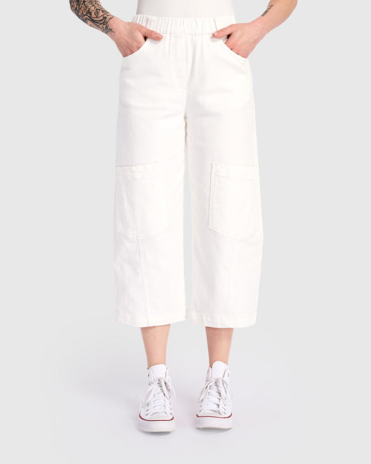 Twill Palma Capri Pants, White