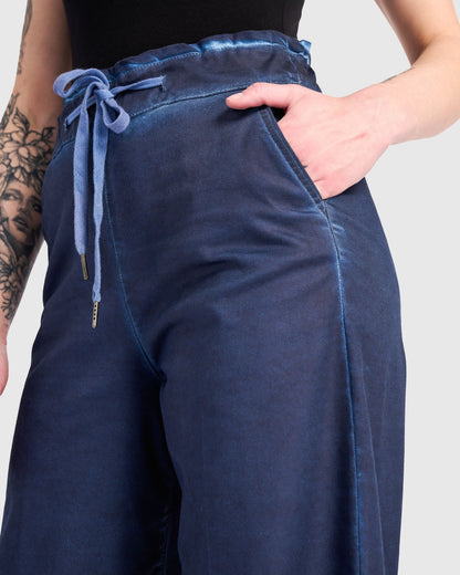 Washed Wide Leg Stretch Jeans, Navy