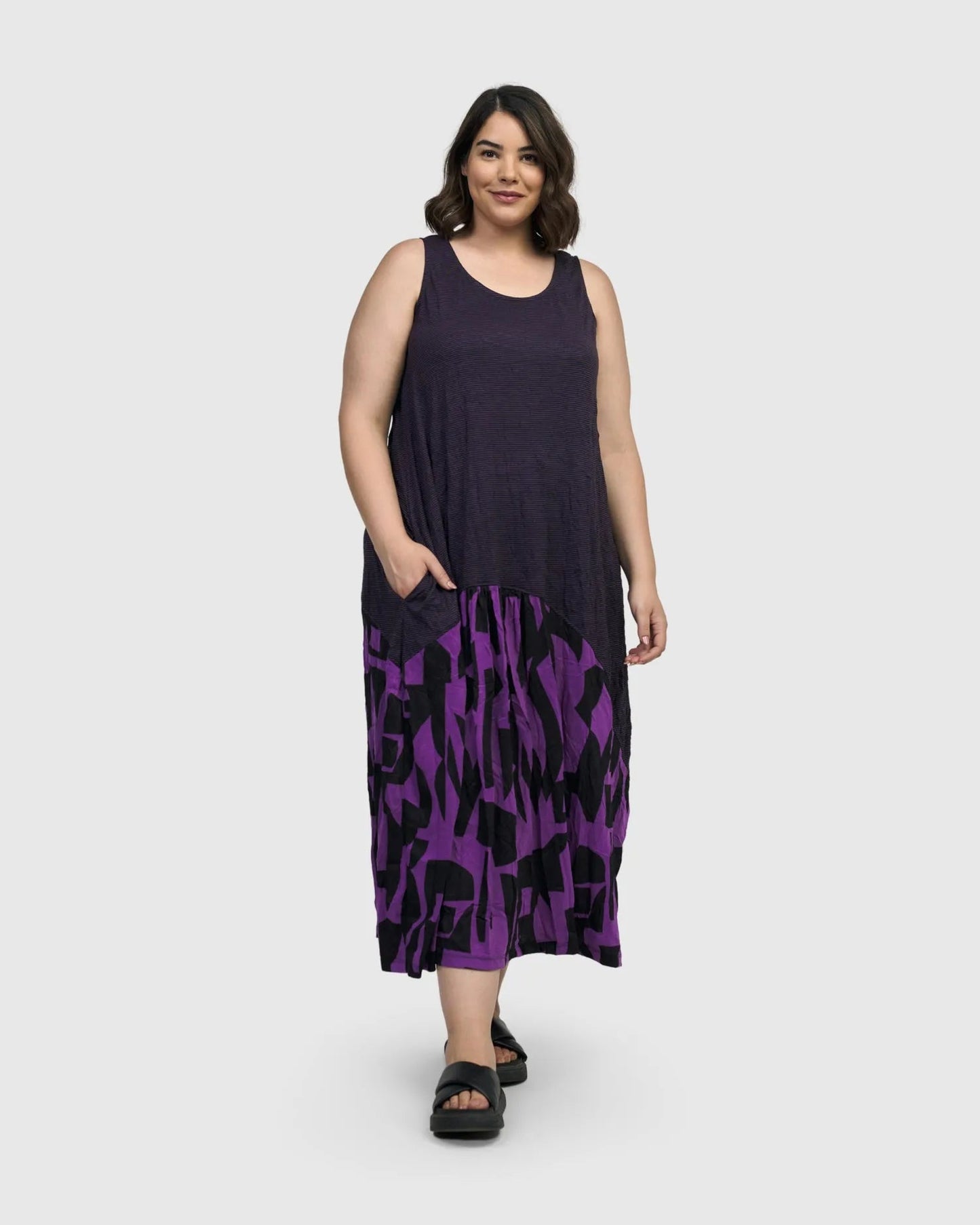 Fusion Sleeveless Midi Dress, Violet