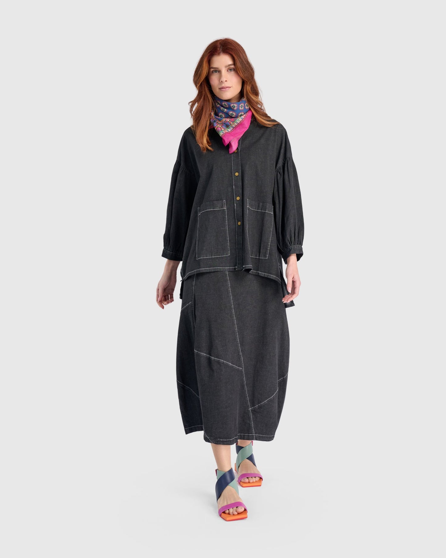 Carla Cocoon Skirt, Jet Denim