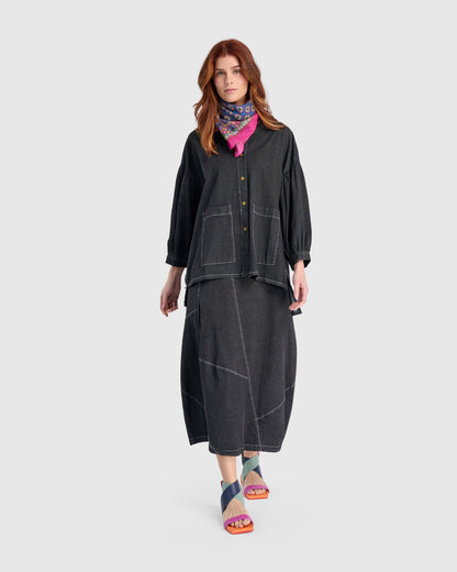 Carla Cocoon Skirt, Jet Denim