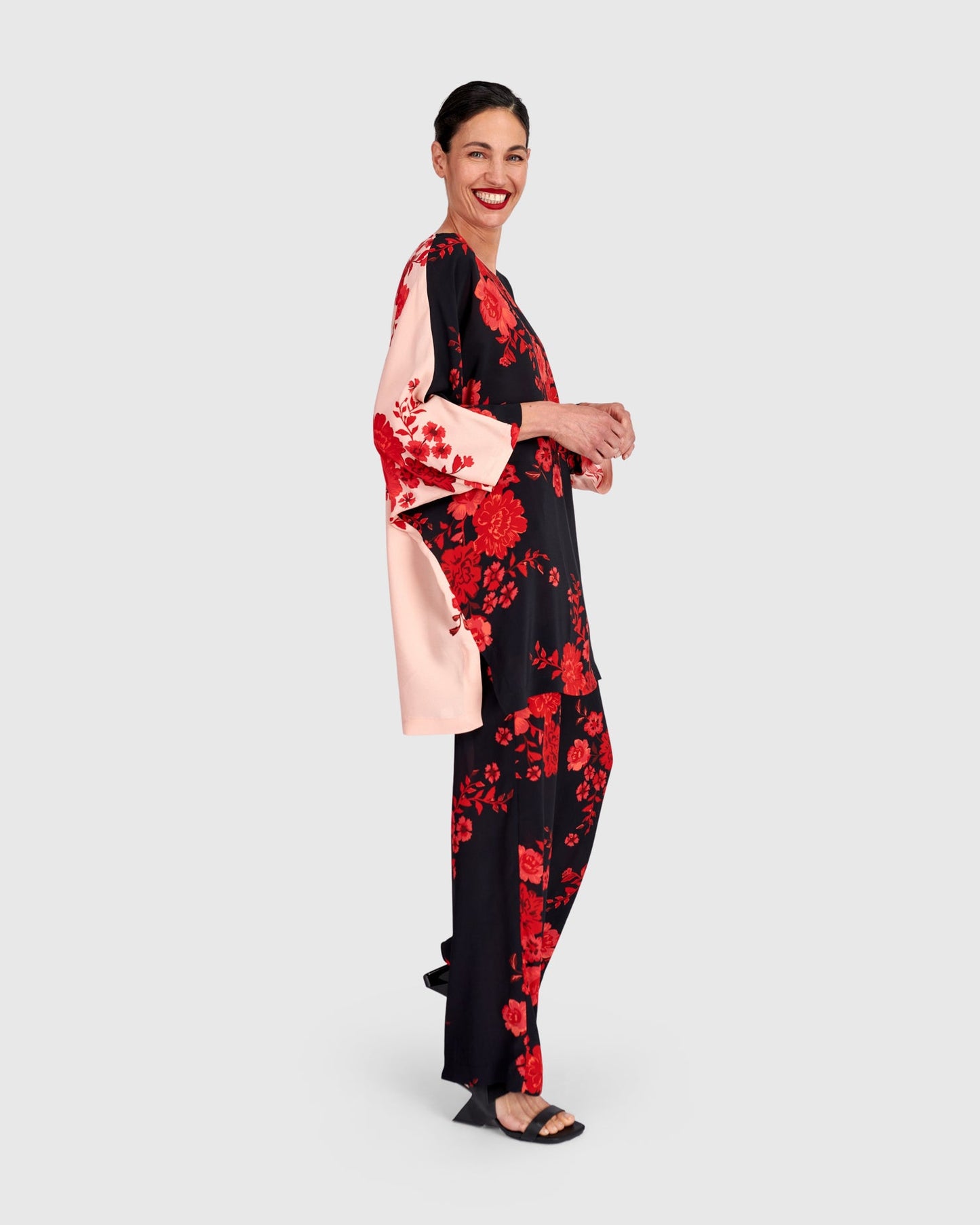 Anko Straight Pants, Black/Red Peony
