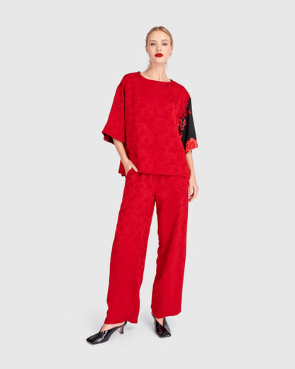Sabi Straight Pants, Red Jacquard