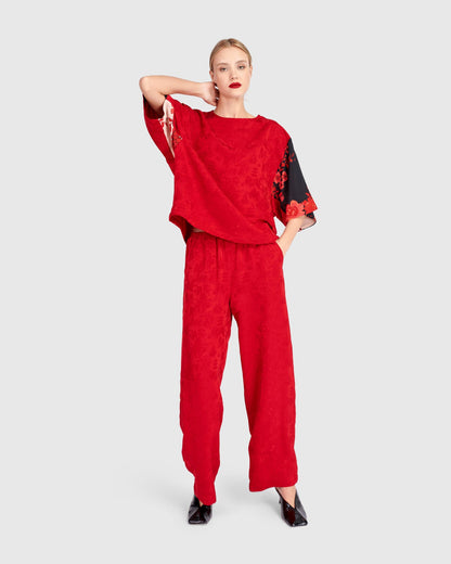 Sabi Straight Pants, Red Jacquard