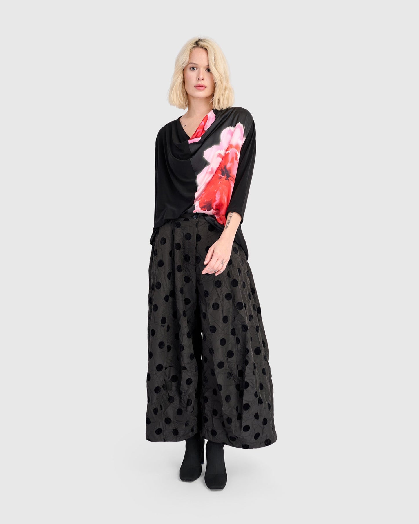 Perle Draped Top, Black/Pink
