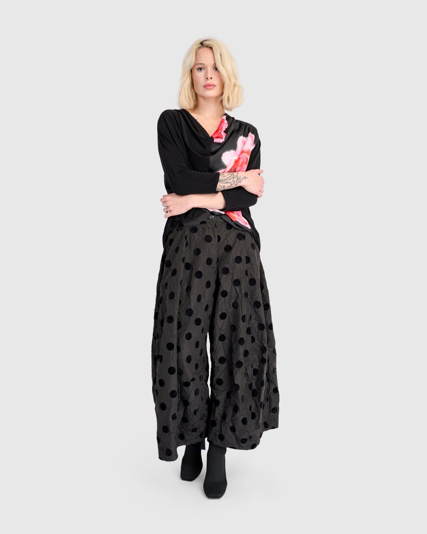 Perle Draped Top, Black/Pink