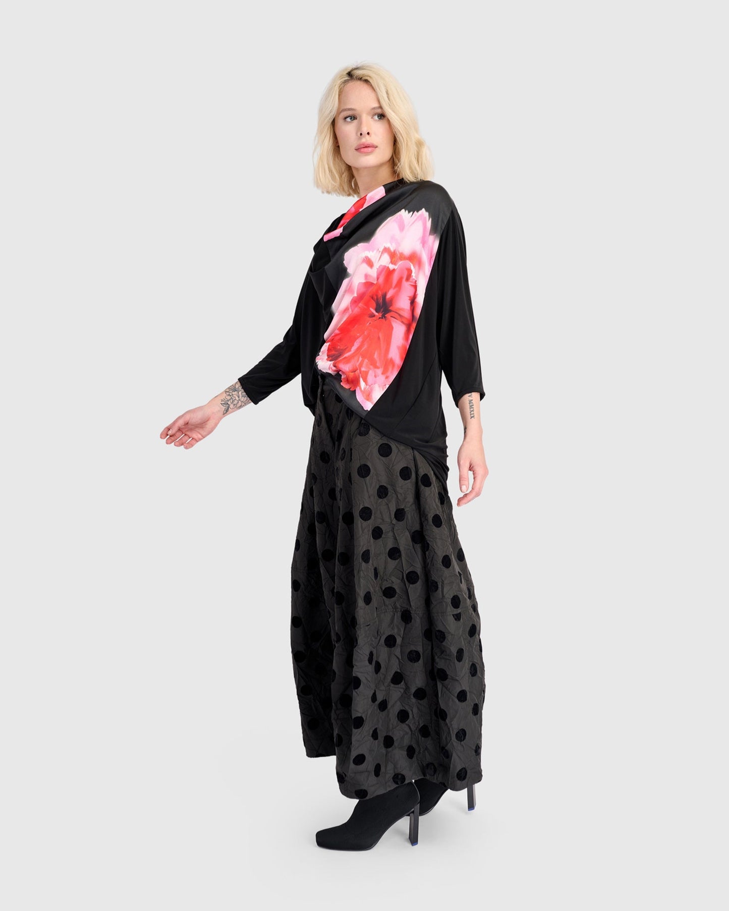 Perle Draped Top, Black/Pink