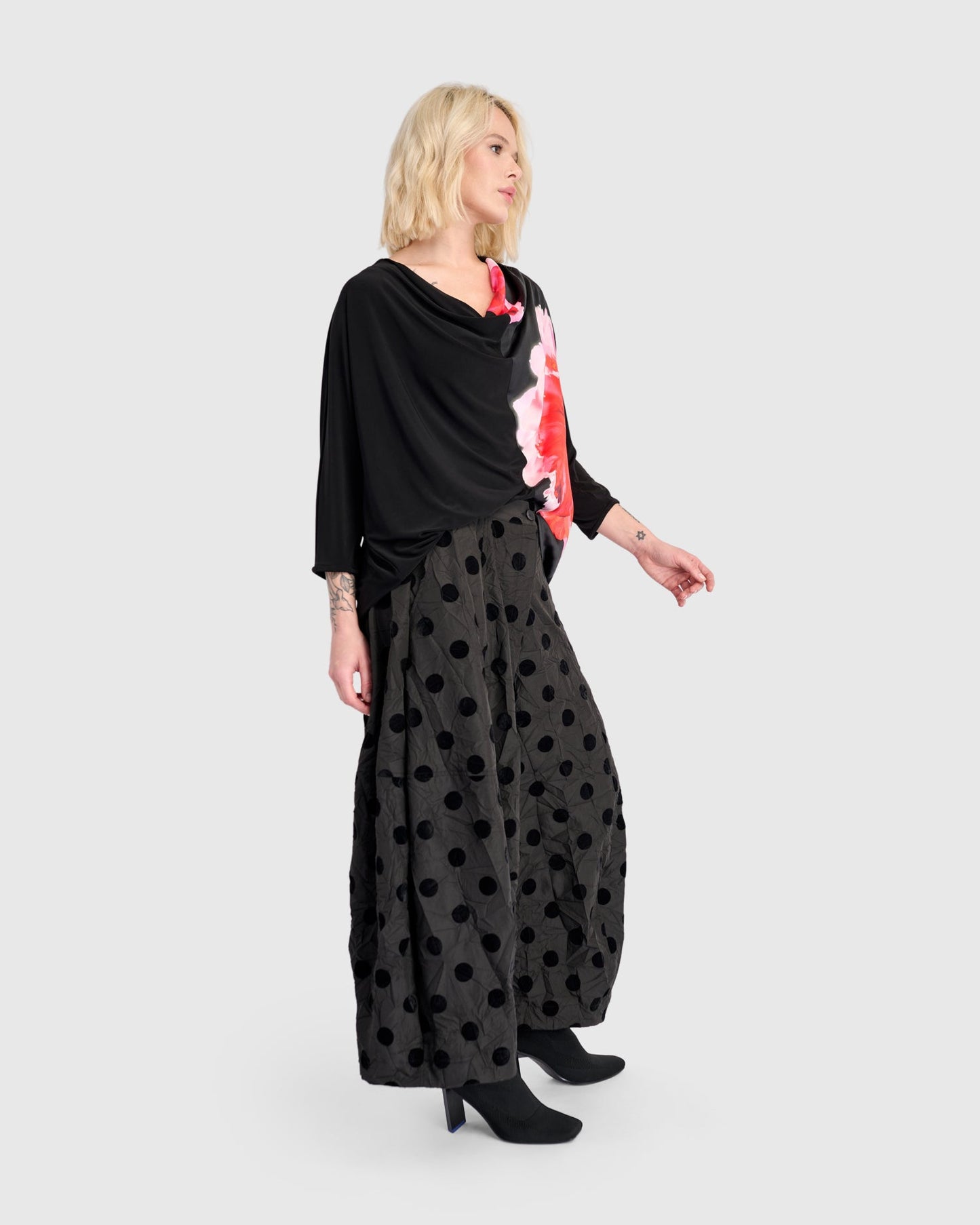 Perle Draped Top, Black/Pink
