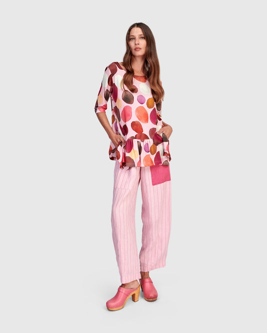 Addison Flouncy Tee, Magenta Dots