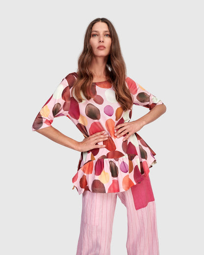Addison Flouncy Tee, Magenta Dots