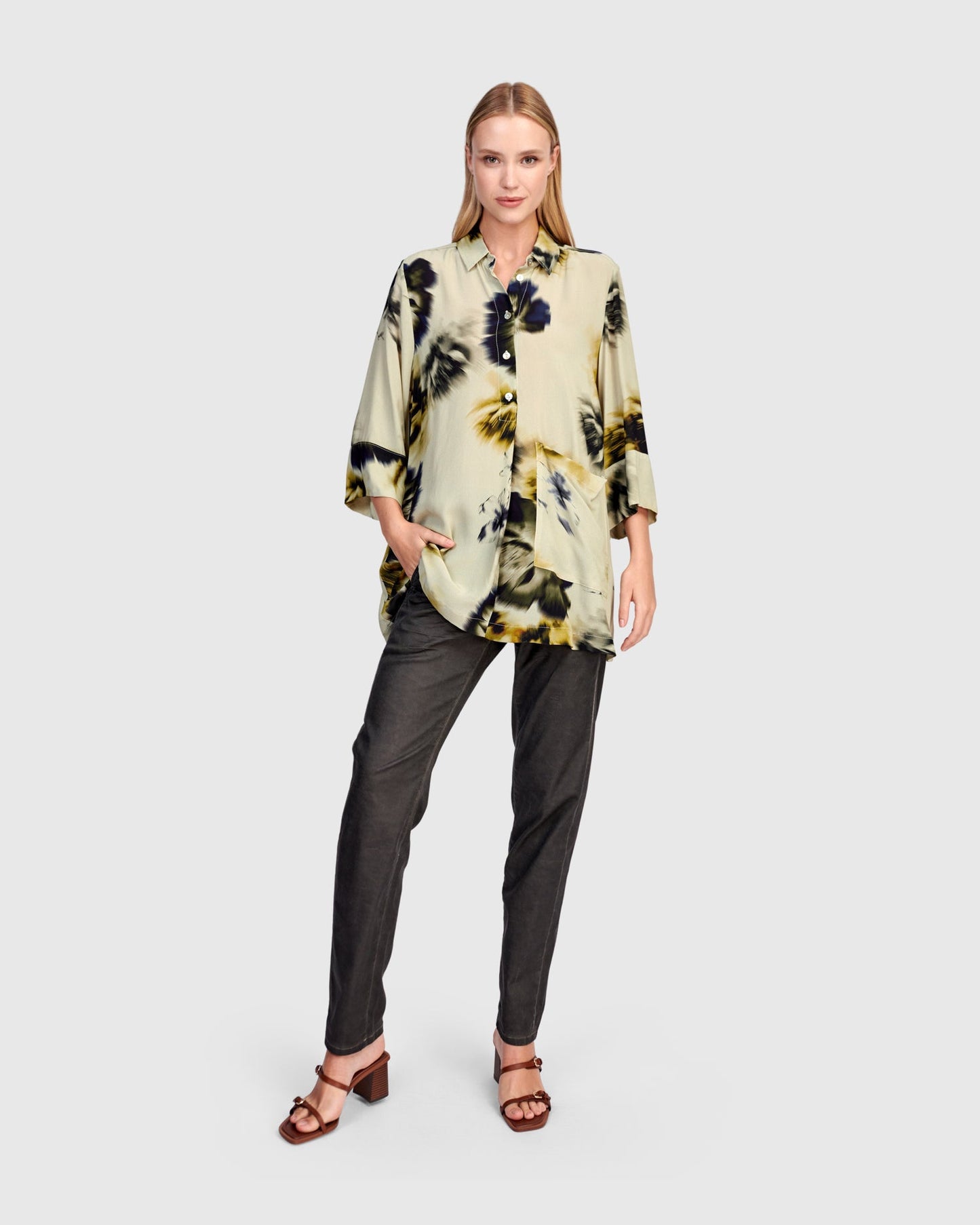 Ambrette Chiffon Tunic, Beige Floral