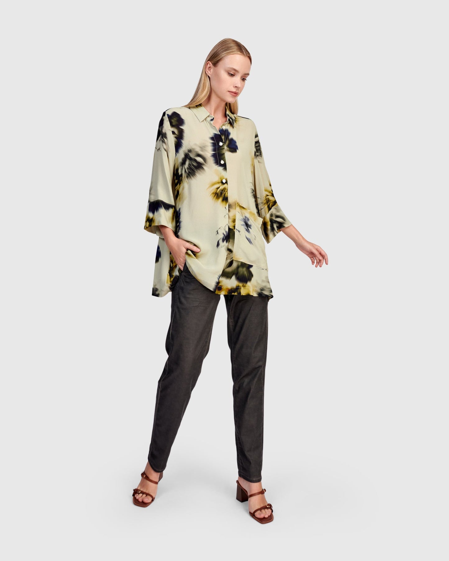 Ambrette Chiffon Tunic, Beige Floral