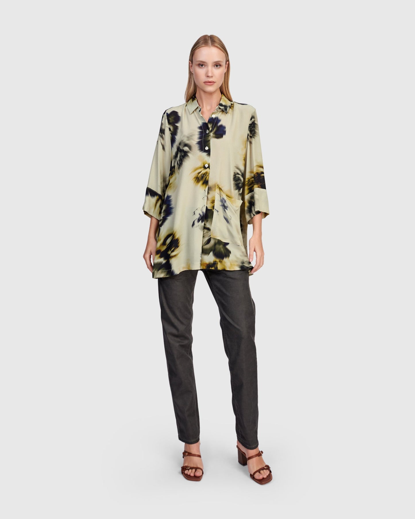 Ambrette Chiffon Tunic, Beige Floral