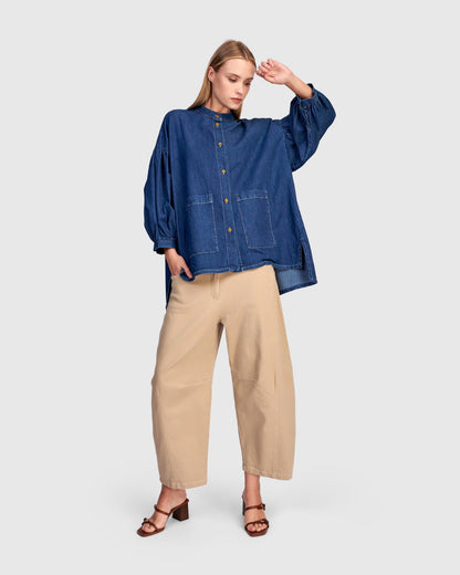 Penelope Puff Top, Denim