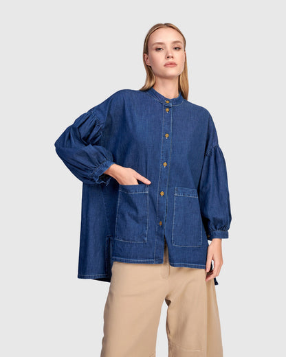 Penelope Puff Top, Denim
