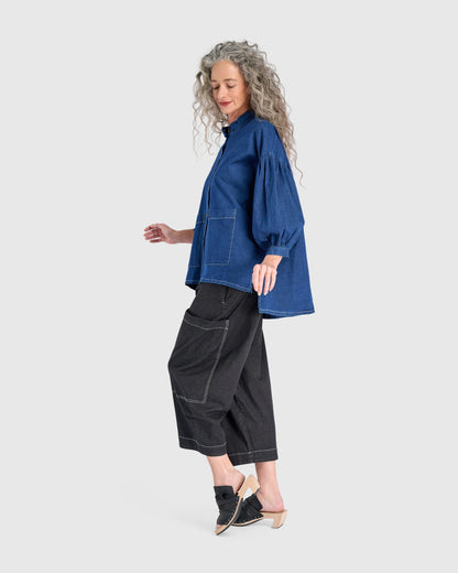 Penelope Puff Top, Denim