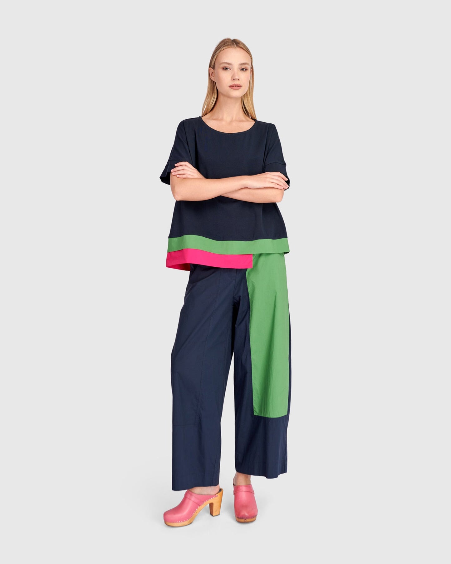 Cabana Wide Leg Pants, Navy Multi